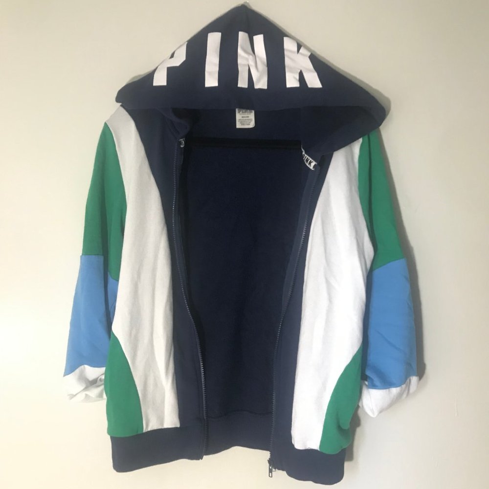 Victoria's Secret Pink Y2K Vintage Color Block Zip up Hoodie Jacket Sz Medium